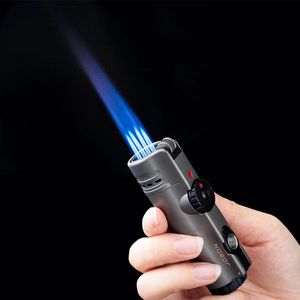 Allume-cigare gonflable à 4 torches, coupe-vent, meule en métal, briquet en silex, gaz Butane gonflé, Gadgets de poinçonnage de cigares