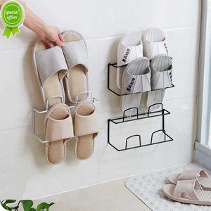 Nouveau fer mural étagère à chaussures suspendu porte-chaussures cintre porte-serviettes cintre salle de bain pantoufles vidange étagère de rangement organisateur