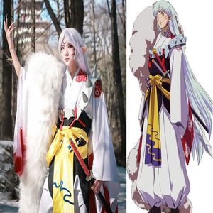 Nuevo anime japonés InuYasha Sesshoumaru Cosplay disfraz kimono armadura cola conjunto completo carnaval disfraces de Halloween para mujeres hombres Custo336R