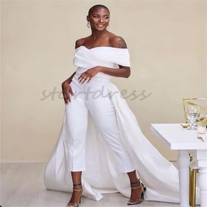 Nuevo mono vestidos de novia para novia con hombros descubiertos tren falda africana Nigeria país vestidos de novia 2024 con cuentas sin espalda Boho Beach Robe Mariage