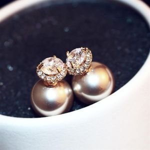 Nouvelles boucles d'oreilles en perles pop bicolores de mode exquise coréenne portent des boucles d'oreilles en perles de champagne haut de gamme double face super flash zircon e243S
