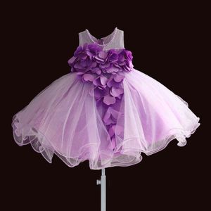 Nouvelle dentelle bébé filles robe pétale fleur en mousseline de soie fête robe de princesse 1 ans enfants filles robes d'anniversaire robe de noël 3M-4T G1129