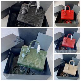 Sac de Jour Bag Nano Crocodile Bolsa de cuero brillante con manijas tubulares pequeños bolsos de hardware oxidados de níquel