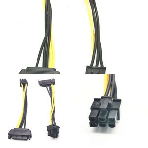 Nuevos adaptadores de laptop cargadores SATA POWER 15P a 6P Cable de alimentación inversa Cable de alimentación de la tarjeta gráfica de 6 pines Cable de alimentación 15 cm