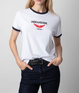2024 Marque de mode française Zv Women's Red Small Wing Letter Imprimé Couleur contrastée T-shirt à manches courtes pour femmes