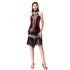 Desgaste de la etapa Vestido de baile de samba latino Mujeres para salón de baile Sexy Fringe Lentejuelas Traje Falda Charleston Vestidos Gatsby Flapper1