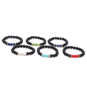 Bracelets porte-bonheur en perles de lave de 8mm, pour hommes et femmes, brins de pierre naturelle, bijoux, accessoires de mode
