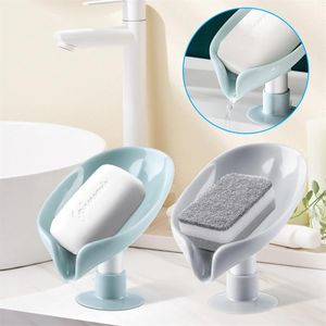 New Leaf Shape Soap Box Drain Soap Holder Bathroom Accessories Suction Cup Soap Dish Tray Soap Dish for Bathroom Soap Container