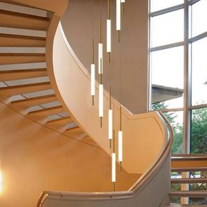 Nouveau LED lustre lampe doré noir duplex villa escaliers salon maison lampes centre commercial escaliers corde décorative Lustres