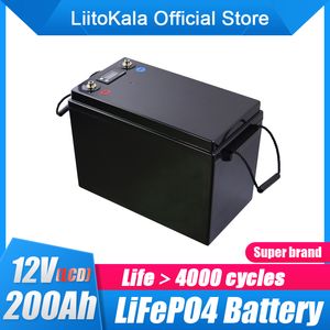 Nouvelle batterie Liitokala 12V LIFEPO4 Pack de batterie 12.8V 200AH RV Campers imperméables Piles de golf imperméables Piles 4000 Cycles hors route Off-Grid Solar Energy 150ABMS 14.6V20A Chargeur