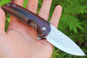 Nouvelle annonce Damas Flipper Couteau pliant VG10 Damascus Steel Drop Point Blade Palissandre + Acier inoxydable Poignée Roulement à billes EDC Couteaux de poche