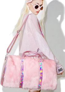 Nouveaux sacs de voyage longs en laine en peluche rose sac de voyage bagages sacs style européen américain qualité