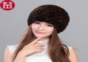 Nouveau charmant chapeau de fourrure de vison pour les femmes pour femmes tricot réel de boucles de vison de vison casquette entièrement et vente au détail de bouchons de fourrure de vison s8907655