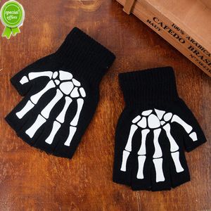 Nouveaux gants lumineux squelette crâne demi-doigt pour Halloween fête décoration fournitures Cosplay Costume accessoires tricotés mitaines d'hiver