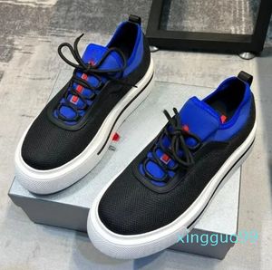 Nuevos hombres de lujo zapatillas anchas Entrenador Zapatos deportivos Plataforma de diseñador Suelas de corredor Zapatos casuales Hombres Negro Blanco Cuero Clásico Triángulo Zapatos deportivos con caja