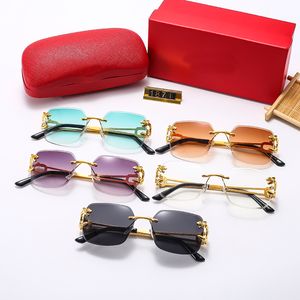 New Man Designer Lunettes Lunettes de soleil Cadres C Rimless Square Metal Temple Lens Matériel Hommes Femmes Casual surdimensionné Sunglass Spring Charnière avec boîte Couleurs Lunettes