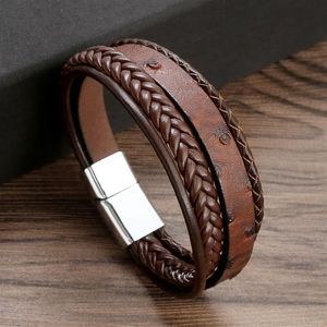 Nouveaux hommes Bracelets en cuir tressé corde bracelet multicouche noir marron couleur Vintage Punk unisexe bijoux bracelet cadeaux