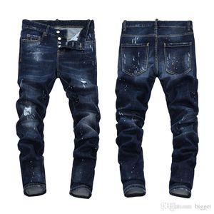 Nouveaux Jeans pour hommes Bleu Bleach Jeans Tidy Biker Denim Jean Paint Spot Damage Slim Fit Distressed Cowboy Pantalon Homme
