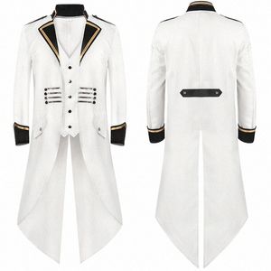 Rétro Tailcoat Blanc Lg Veste Gothique Steampunk Victorien Cosplay Costume Redingote Manteau Simple Boutonnage Swallow Uniforme e59y #