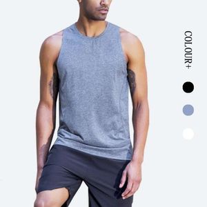 Nouveau gilet de sport de couleur unie pour hommes pour le fitness, course à pied lululemenly pour femmes, respirant, évacuant la transpiration, haut à col rond élastique et à séchage rapide