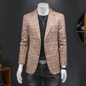 Nuevo Trajes para hombre, abrigo de traje de corte coreano informal de talla grande, traje individual pequeño a cuadros bonito a la moda para hombre