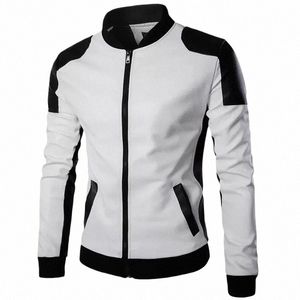 Nouveaux hommes col montant noir blanc couleur correspondant veste en cuir décontracté Fi Racing vêtements veste en cuir PU grande taille 5XL 55Ya #