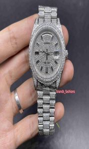 New Men039s Iced Diamond Watch Black Bar Scale Watches Silver Inneildless Steel Automatic mécanical Watch3198039