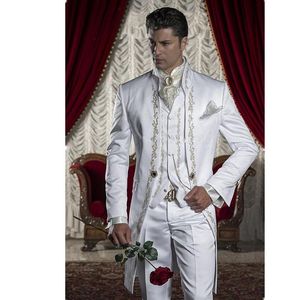 Nuevos trajes para hombre, blazers para hombre, frac blanco bordado, traje de mañana, chaqueta de cola, traje de novio de alta calidad, traje hecho a medida, formal sui269w