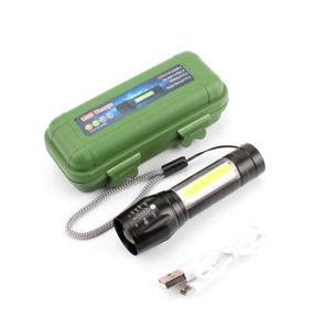 Portable Mini usb rechargeable flashlights Aluminum Q5 LED Flashlight COB Working Light Powerful Flashlights Lamp 3 Modes with battery torches
