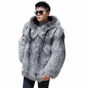 Nouveau modèle 2023 hiver chaud à capuche Fi fourrure de renard hommes fourrure de vison manteau intégré Sier Fox vison manteau décontracté confortable veste A8x9 #