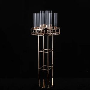 Nuevo modelo de lujo para decoración de bodas, candelabros de Metal, linternas y tarros para velas, candelero de boda imake553