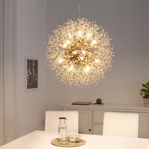 Nouveau lustre moderne en cristal de pissenlit éclairage pendentif lumière pour salon salle à manger décoration de la maison Led plafonnier 2023