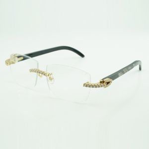 Nouvelles lunettes moissanite diamant buffs 3524015 mâle et femelle avec pattes en corne de buffle texturées noires et lentilles claires taille: 57-18-140mm