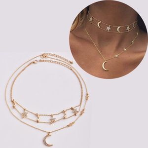 Nouvelle lune étoile pendentif collier chaîne en or bohème multicouche colliers ras du cou femmes filles déclaration bijoux de mode cadeau de noël