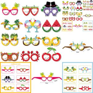 Nouveau Nouveau 12 pièces été hawaïen papier enfants fête accessoires ananas pastèque fruits thème Photo lunettes cadeaux d'anniversaire