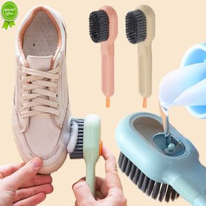 Nuevo Nuevos cepillos líquidos automáticos para zapatos con dispensador de jabón, limpiador de cepillos de cerdas suaves con mango largo para limpieza de ropa doméstica