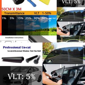 Nouveau nouveau 50cm x 3m 1/5/15/25/35/50 pour cent VLT Window Tint Glass Sun Shade Film For Car UV Protector Foils Sticker Films