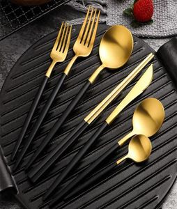 Nouvelle vaisselle de table Portugais Portugais Set en acier inoxydable Set Golden Flat Couptins Cutlery Coudware Setware Top Grade Wedding Fork Spo1337712