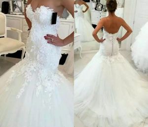 Nouveau dos ouvert robe de mariée sirène dentelle 3D Appliques perlée chérie robes de mariée élégantes robes de mariée Casamento bouton réel