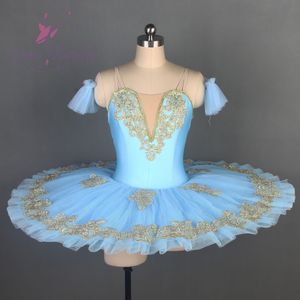 Nouveau tutu de ballet pré-professionnel bleu pâle avec garniture en appliques dorées femmes fille scène performance costumes de danse ballet Tutu