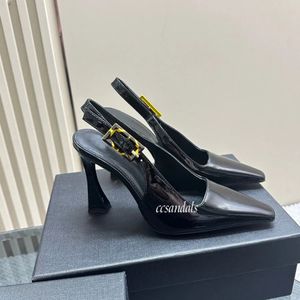 Nuevo charol Punta puntiaguda Sandalias Slingback Y Zapatos de tacón Sandalias de tacón de aguja 10,5 cm Tacón alto para mujer Vestido de diseñador de lujo Zapatos de atractivo sexual cuadrado Tamaño 35-42