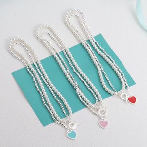 Nouvelle perle 925 colliers de perles en argent sterling collier pendentif coeur pour femme bijoux de créateur de haute qualité avec boîte d'origine