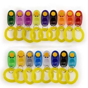 Nueva Pet Cat Dog Training Clicker Plastic New Dogs Click Trainer Clickers transparentes con pulsera al por mayor I0523