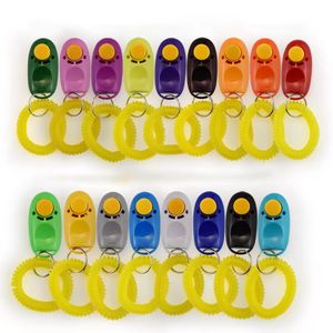 New Pet Cat Dog Training Clicker Plastic New Dogs Click Trainer transparent Clickers With Bracele Wholesale