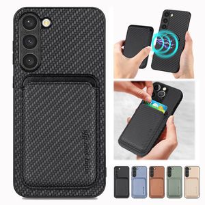 Nueva funda para teléfono, cartera, tarjeta, fibra de carbono, magnética, billetera segura, tarjetero, funda para iPhone 15, 14, 13, 12 Pro Max, S23, S22, NOTA 20