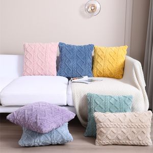 Nouvelle taie d'oreiller maison nordique solide corail polaire housse de coussin en peluche chaîne tricoté hôtel échantillon chambre canapé dossier couverture