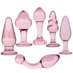 Nuevo Pink Glass Anal Plug Exquisitos Juguetes Sexy Ano Dilatador Butt-Plug Juguetes Sexuales Para Mujer Glass Anal Balls Dildo Butt Plugs Y1893002