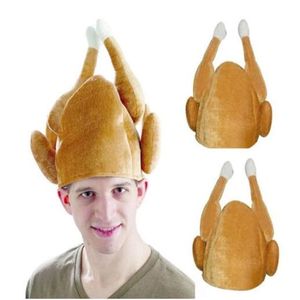 Nouveau chapeau de dinde de Thanksgiving rôti en peluche nouveauté poulet cuit oiseau Secret Santa déguisement habillage fête GC1929