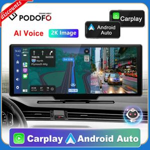 Nouveau Podofo voiture miroir enregistrement vidéo Carplay Android Auto connexion sans fil GPS Navigation tableau de bord DVR AI voix