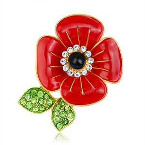 Nuevos broches de amapola Pin Suministros festivos para fiestas Regalo de día de recuerdo de Reino Unido de lujo Tono dorado Cristal de diamante rojo Broche de flor de amapola bonita Broche